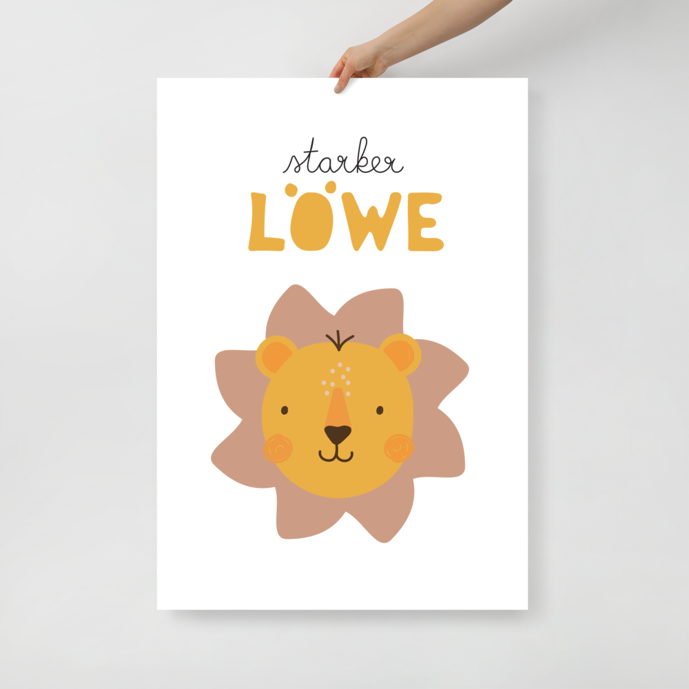 Poster starker Löwe in orange und gelb fürs Kinderzimmer
