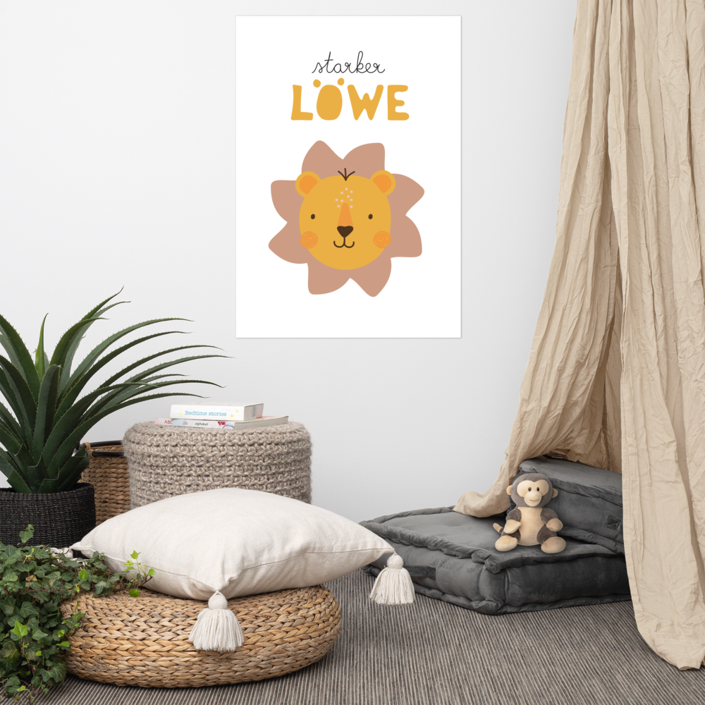 Poster starker Löwe in orange und gelb fürs Kinderzimmer