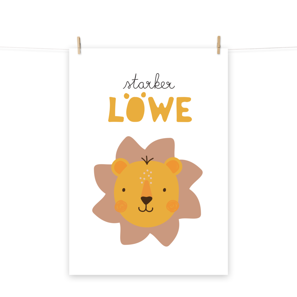 Poster starker Löwe in orange und gelb fürs Kinderzimmer
